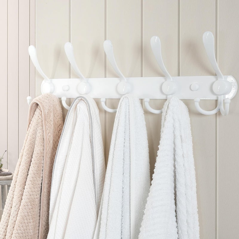Dseap Wall Mounted Coat Rack - 5 Tri Hooks, Heavy Duty, Stainless Steel, Metal Coat Hook Rail for Coat Hat Towel Purse Robes Mudroom Bathroom Entryway (White, 2 Packs) - Image 2